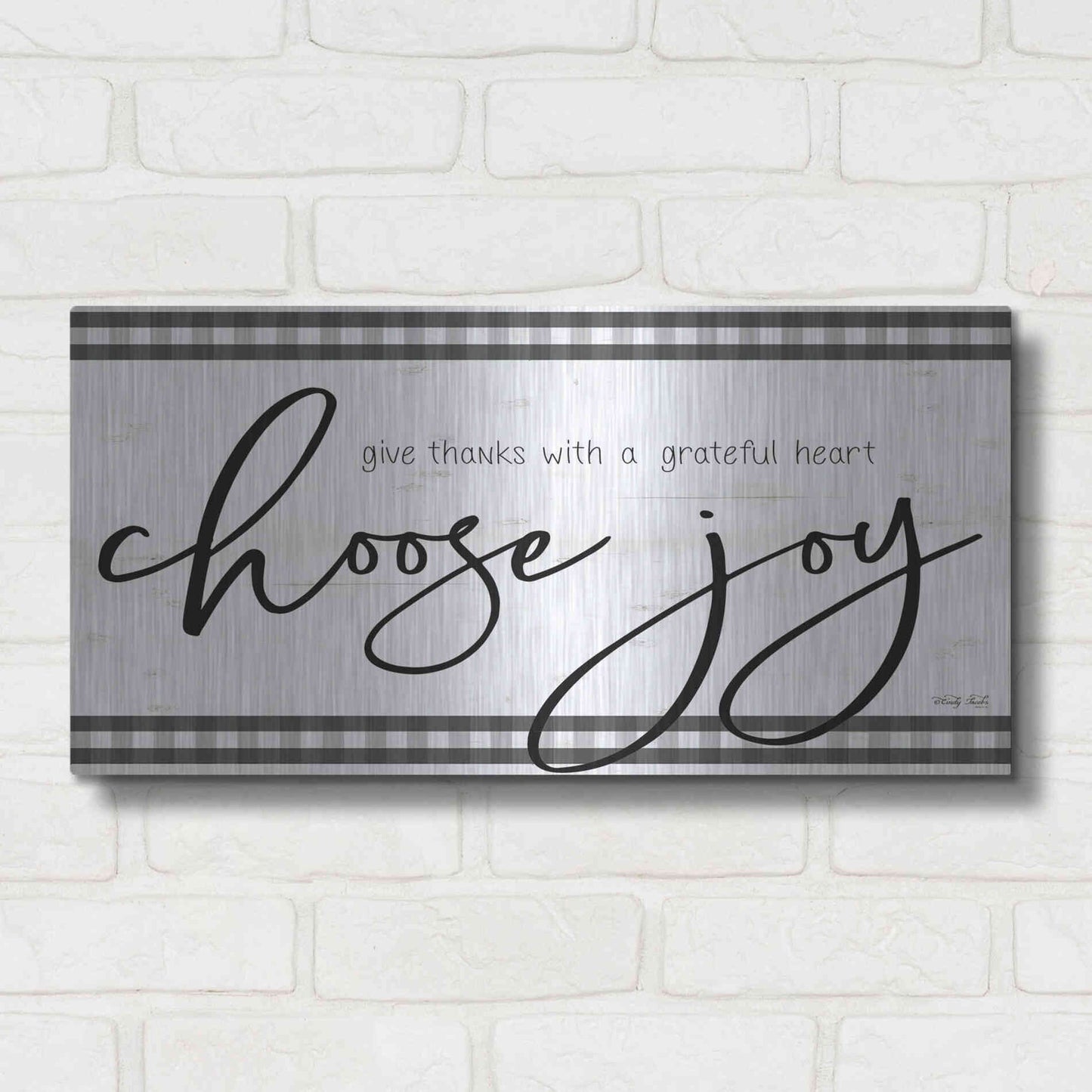 Luxe Metal Art 'Choose Joy Plaid' by Cindy Jacobs, Metal Wall Art,24x12
