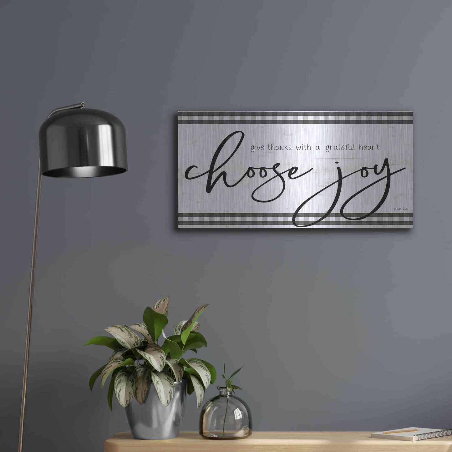 Luxe Metal Art 'Choose Joy Plaid' by Cindy Jacobs, Metal Wall Art,24x12