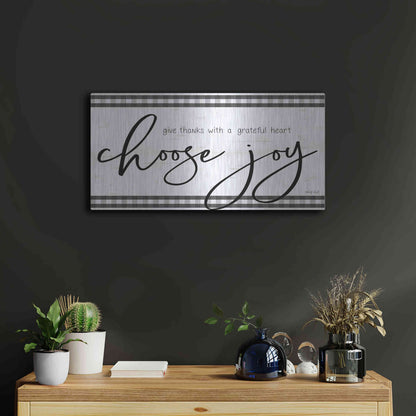 Luxe Metal Art 'Choose Joy Plaid' by Cindy Jacobs, Metal Wall Art,24x12