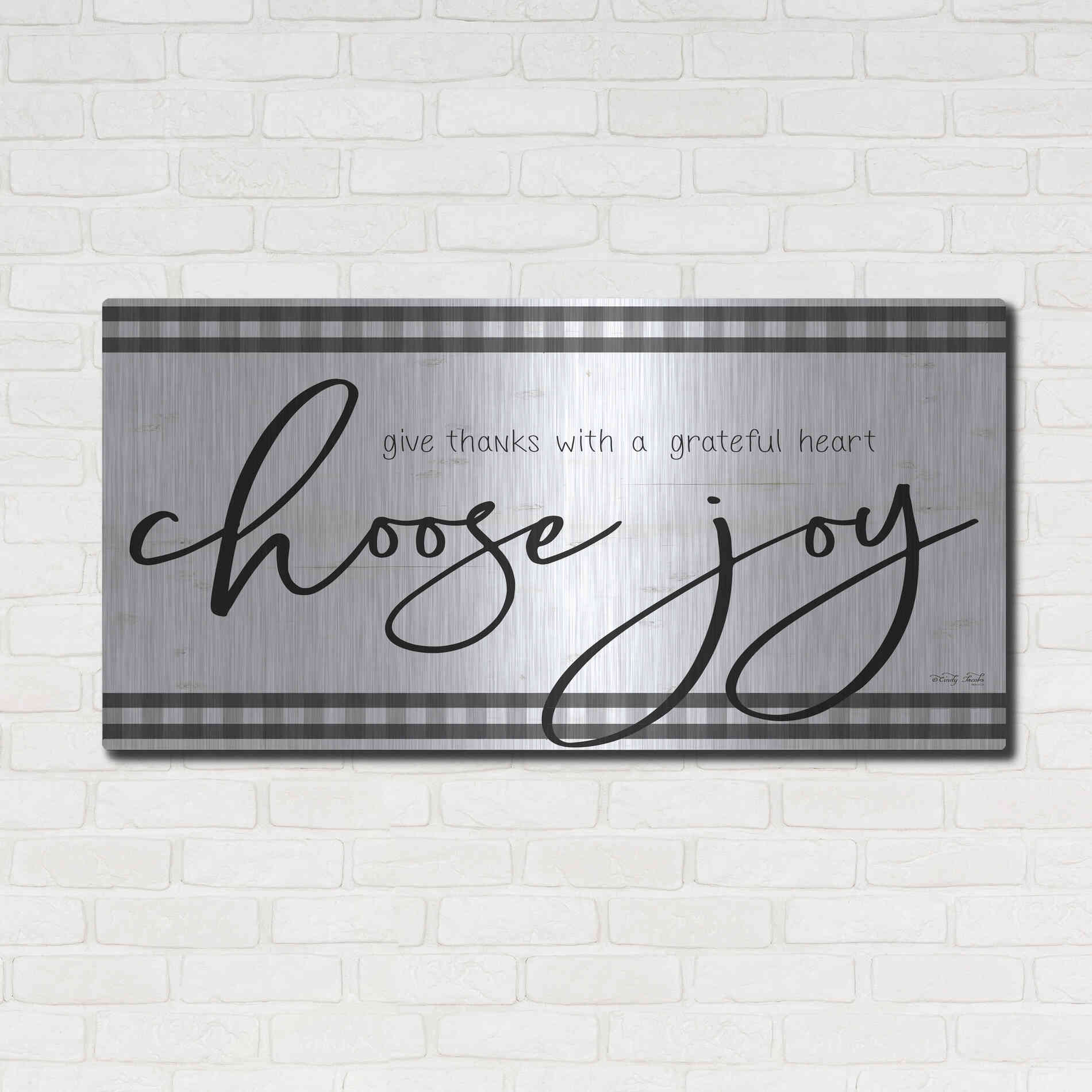 Luxe Metal Art 'Choose Joy Plaid' by Cindy Jacobs, Metal Wall Art,48x24