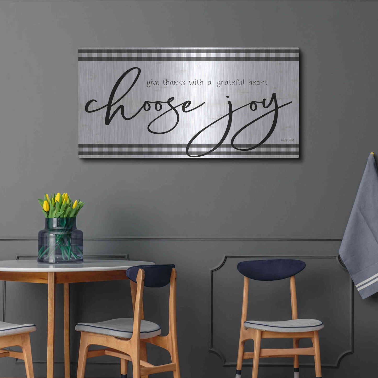 Luxe Metal Art 'Choose Joy Plaid' by Cindy Jacobs, Metal Wall Art,48x24