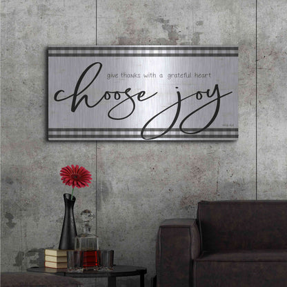 Luxe Metal Art 'Choose Joy Plaid' by Cindy Jacobs, Metal Wall Art,48x24