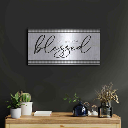 Luxe Metal Art 'Blessed and Grateful Plaid' by Cindy Jacobs, Metal Wall Art,24x12