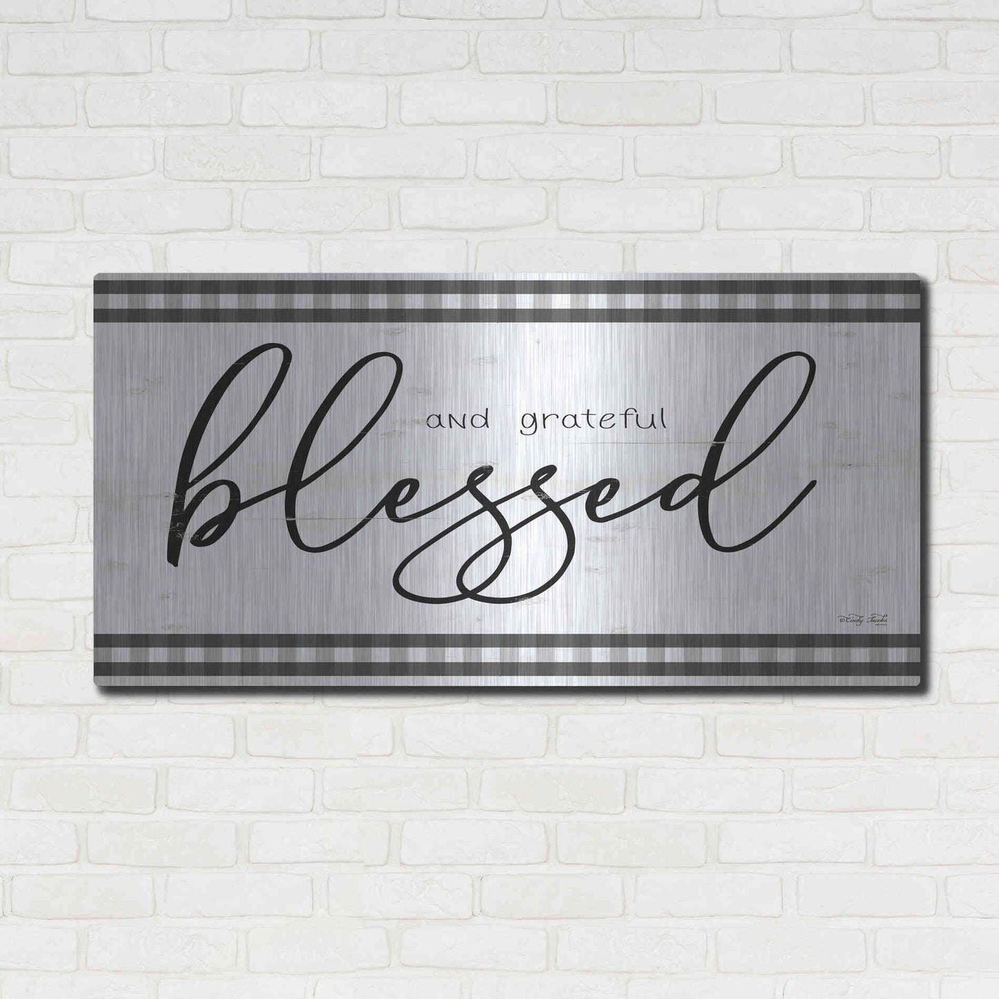 Luxe Metal Art 'Blessed and Grateful Plaid' by Cindy Jacobs, Metal Wall Art,48x24