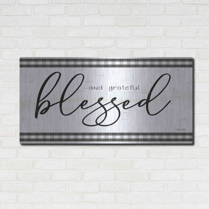 Luxe Metal Art 'Blessed and Grateful Plaid' by Cindy Jacobs, Metal Wall Art,48x24