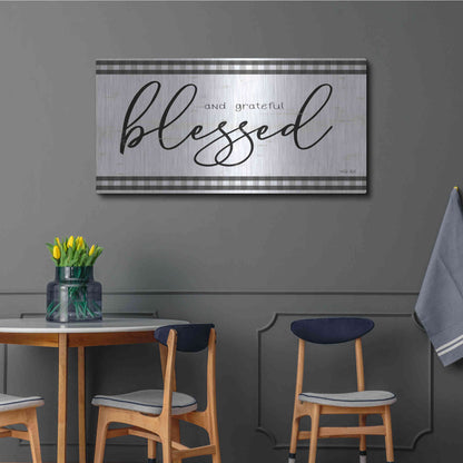 Luxe Metal Art 'Blessed and Grateful Plaid' by Cindy Jacobs, Metal Wall Art,48x24