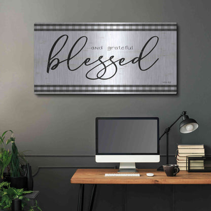Luxe Metal Art 'Blessed and Grateful Plaid' by Cindy Jacobs, Metal Wall Art,48x24