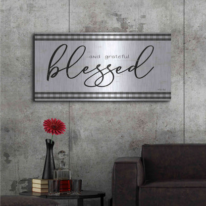 Luxe Metal Art 'Blessed and Grateful Plaid' by Cindy Jacobs, Metal Wall Art,48x24