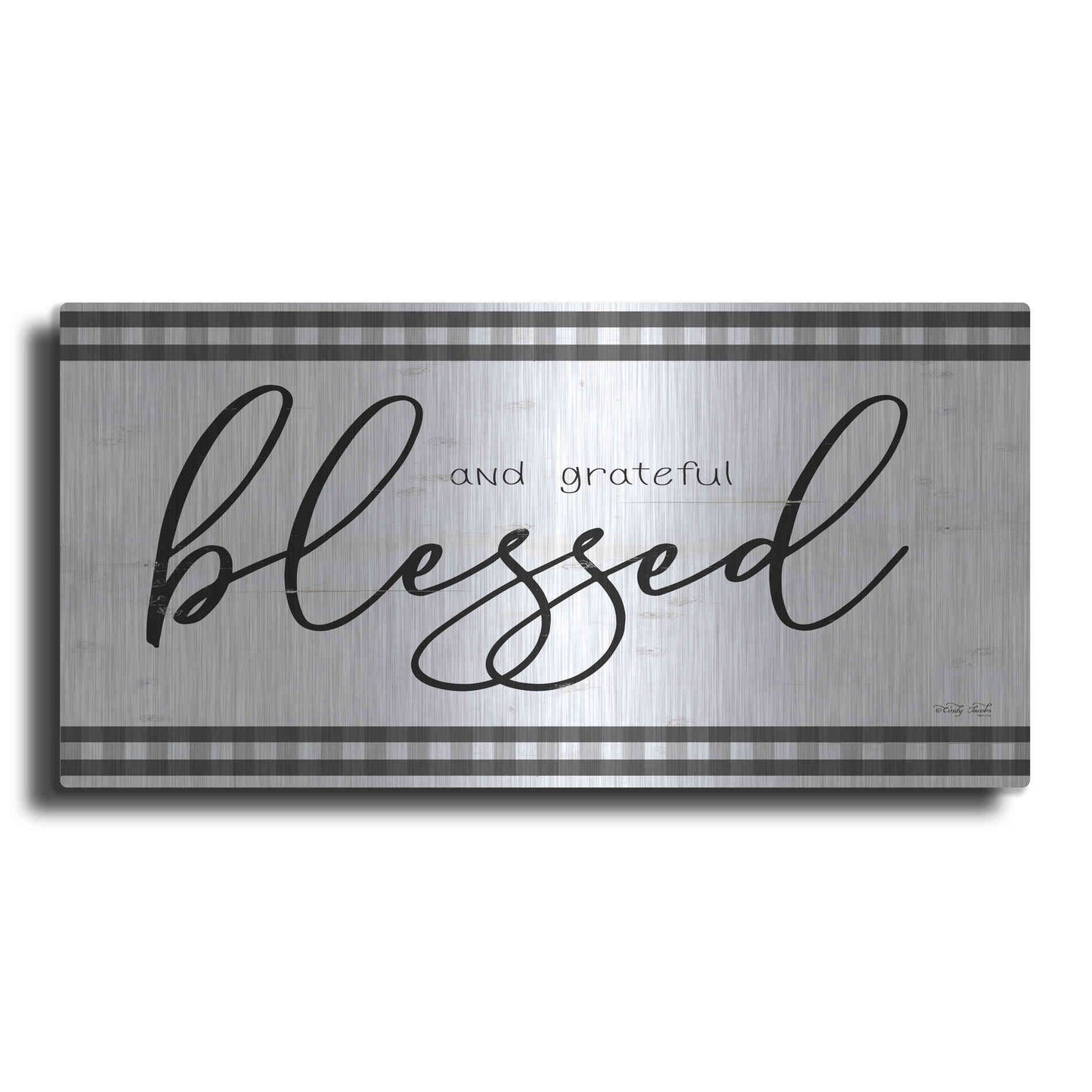 Luxe Metal Art 'Blessed and Grateful Plaid' by Cindy Jacobs, Metal Wall Art