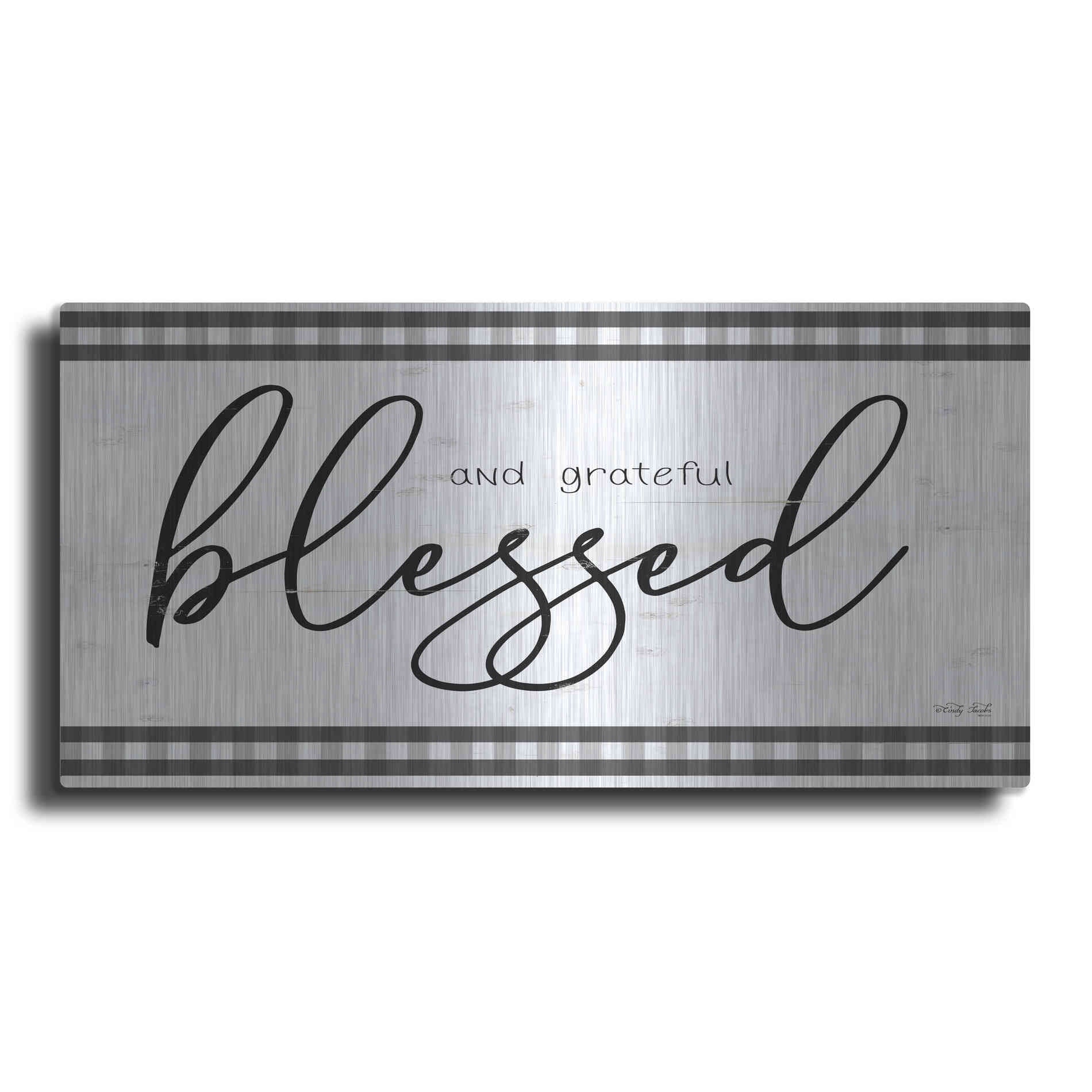 Luxe Metal Art 'Blessed and Grateful Plaid' by Cindy Jacobs, Metal Wall Art
