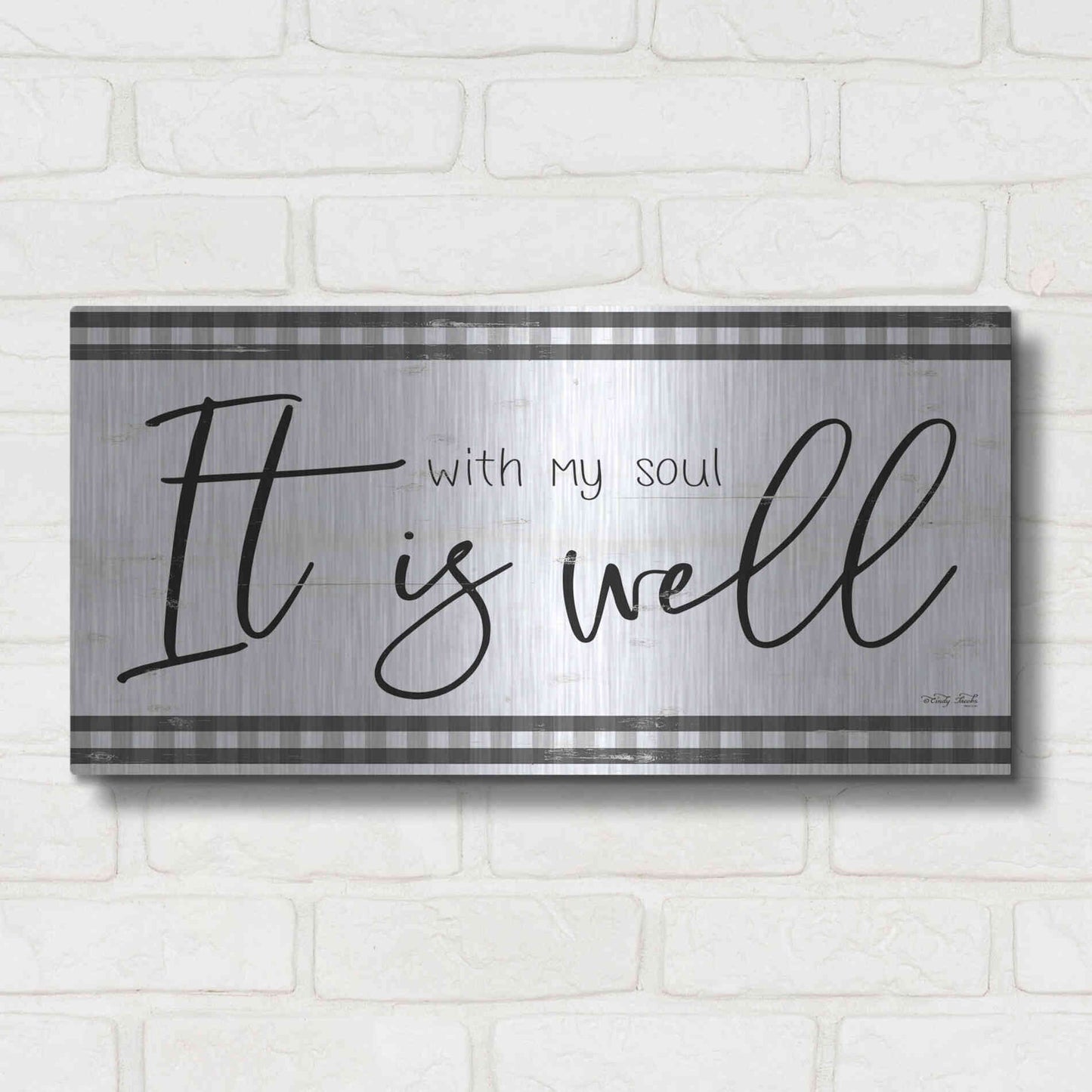 Luxe Metal Art 'It is Well Plaid' by Cindy Jacobs, Metal Wall Art,24x12