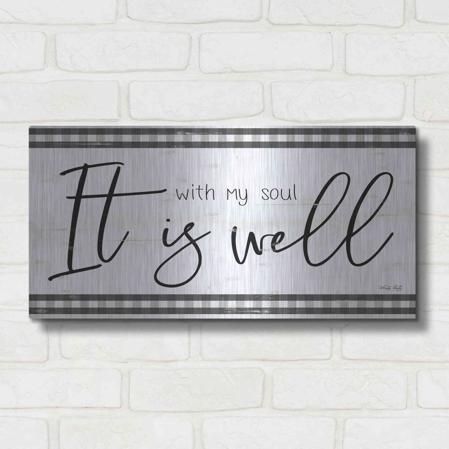 Luxe Metal Art 'It is Well Plaid' by Cindy Jacobs, Metal Wall Art,24x12