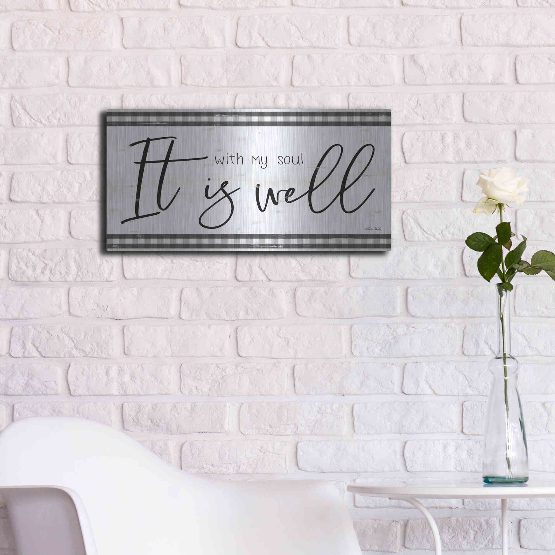 Luxe Metal Art 'It is Well Plaid' by Cindy Jacobs, Metal Wall Art,24x12