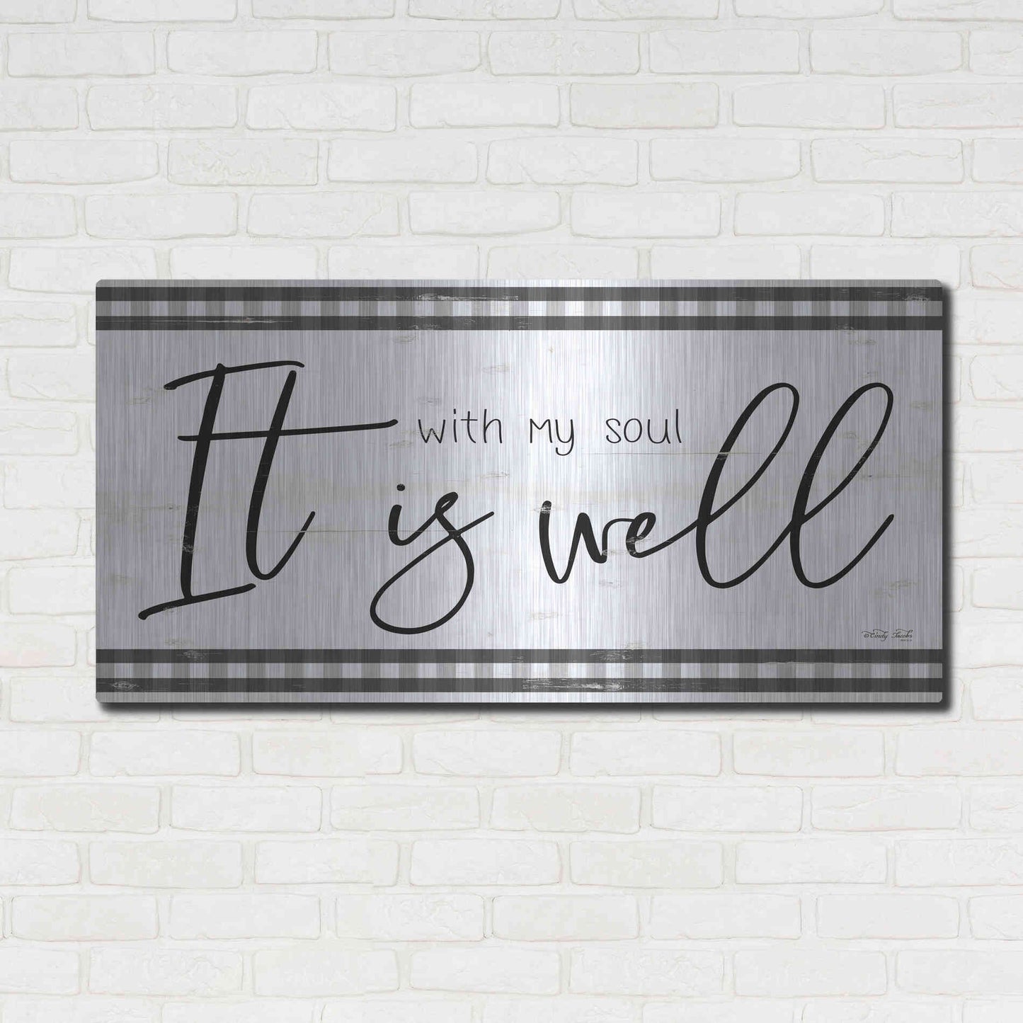 Luxe Metal Art 'It is Well Plaid' by Cindy Jacobs, Metal Wall Art,48x24