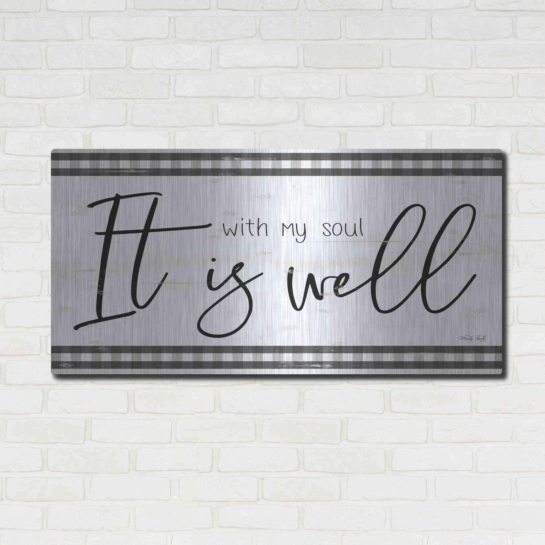 Luxe Metal Art 'It is Well Plaid' by Cindy Jacobs, Metal Wall Art,48x24