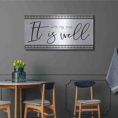 Luxe Metal Art 'It is Well Plaid' by Cindy Jacobs, Metal Wall Art,48x24