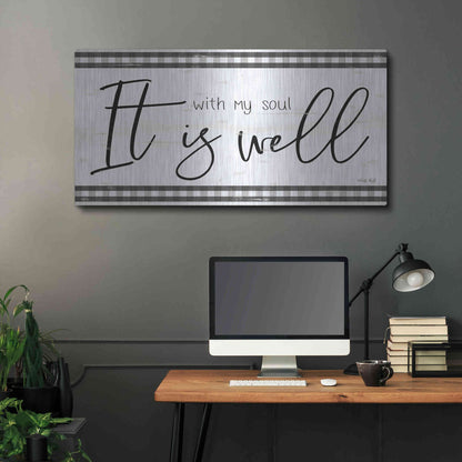 Luxe Metal Art 'It is Well Plaid' by Cindy Jacobs, Metal Wall Art,48x24
