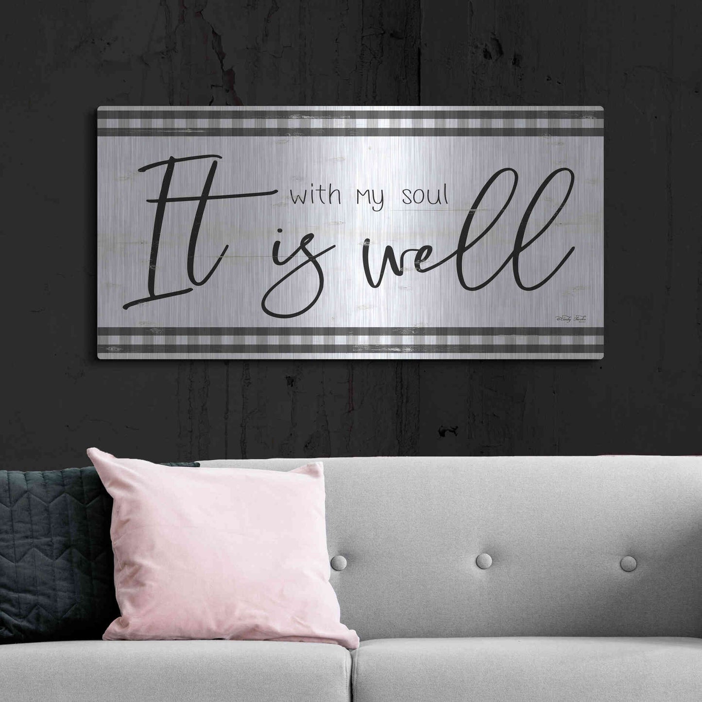 Luxe Metal Art 'It is Well Plaid' by Cindy Jacobs, Metal Wall Art,48x24