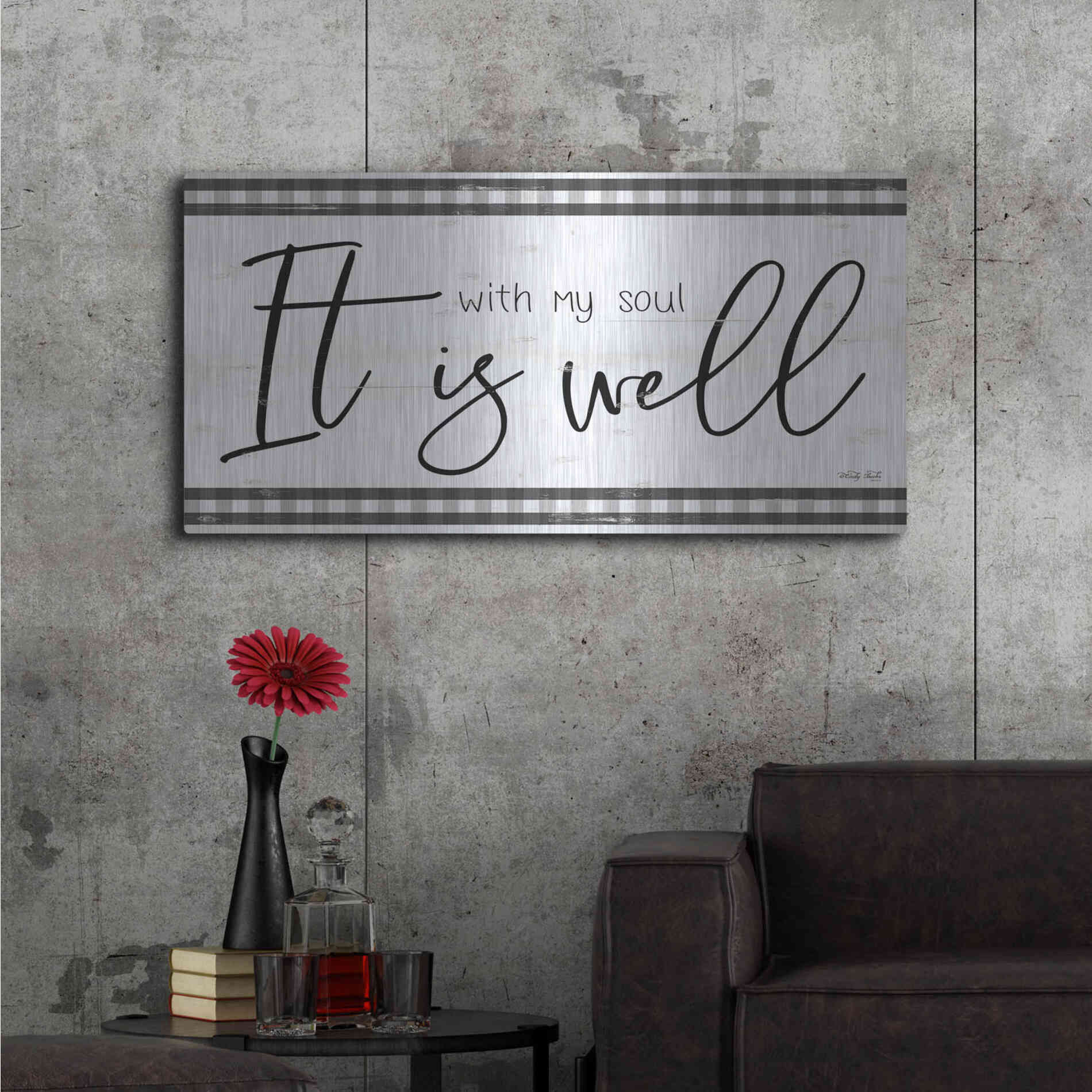 Luxe Metal Art 'It is Well Plaid' by Cindy Jacobs, Metal Wall Art,48x24