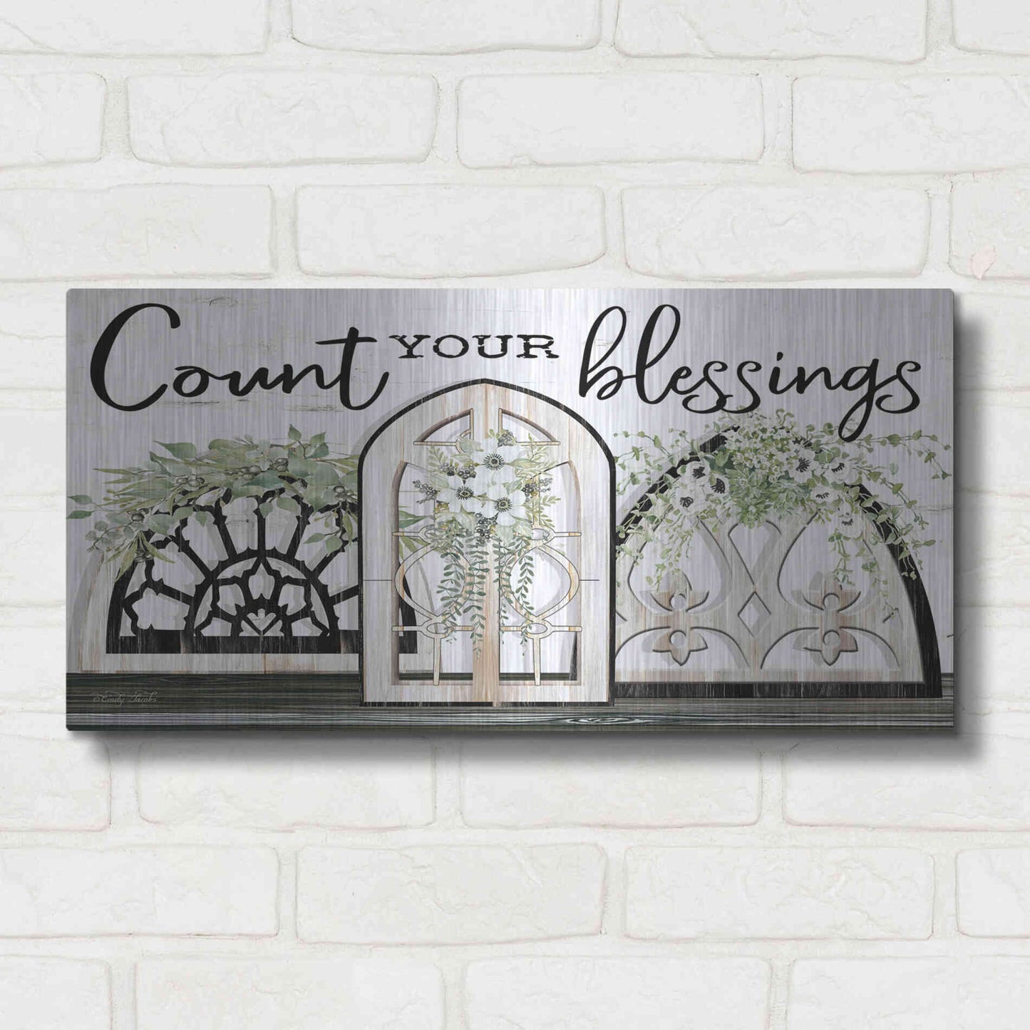 Luxe Metal Art 'Count Your Blessings' by Cindy Jacobs, Metal Wall Art,24x12