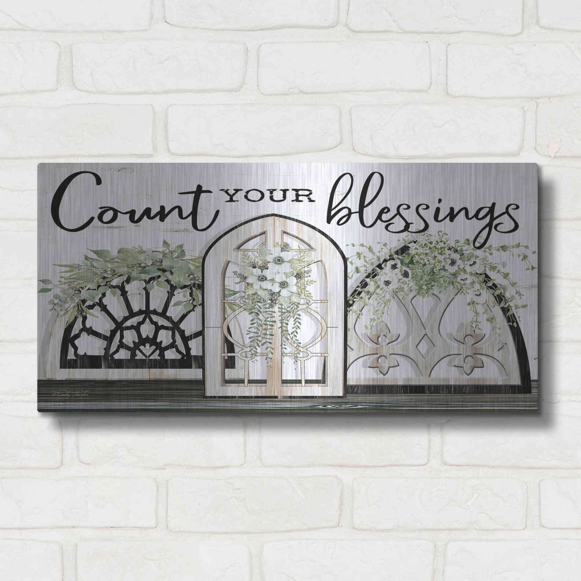 Luxe Metal Art 'Count Your Blessings' by Cindy Jacobs, Metal Wall Art,24x12