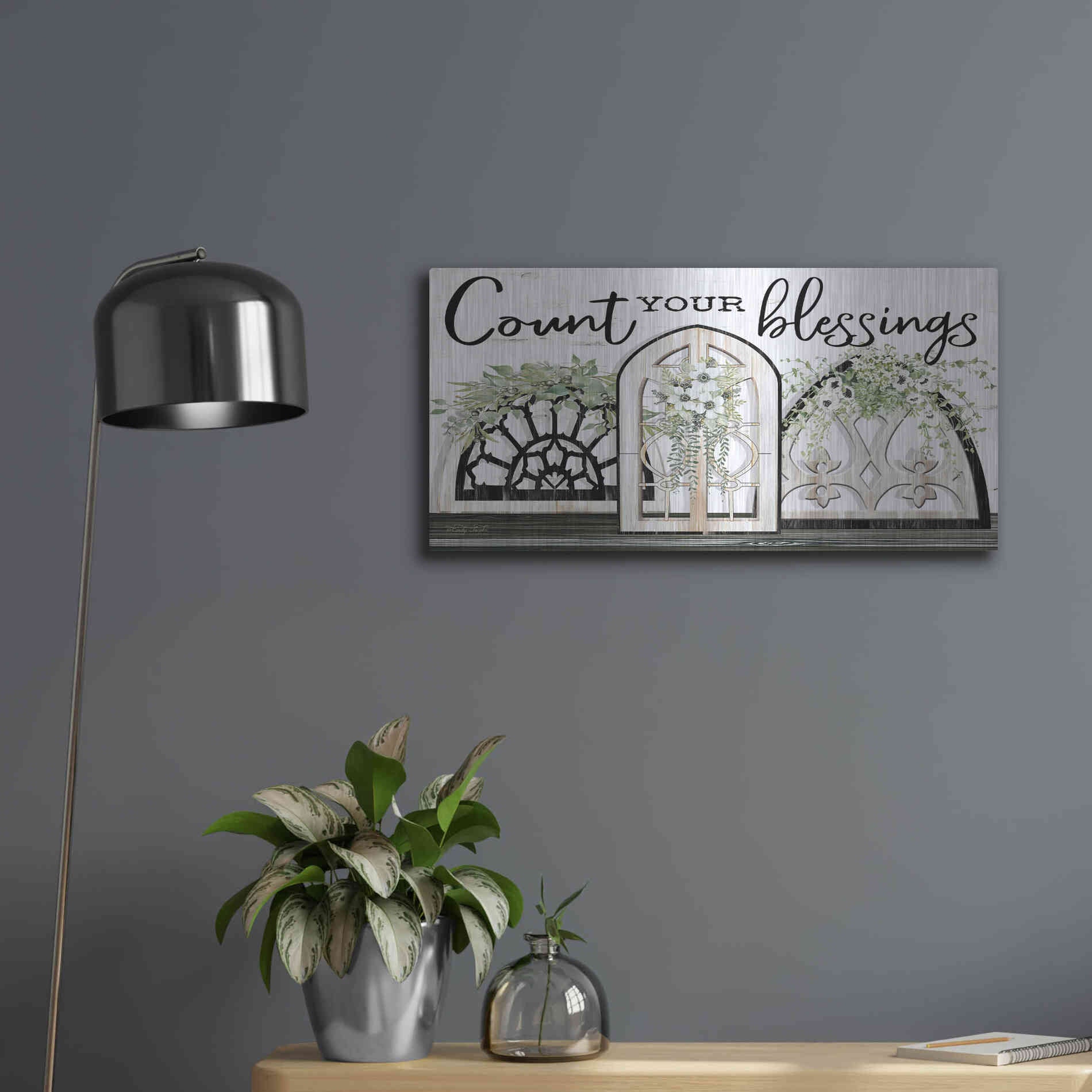 Luxe Metal Art 'Count Your Blessings' by Cindy Jacobs, Metal Wall Art,24x12