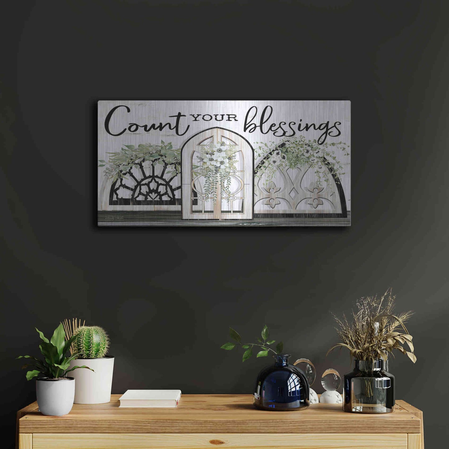 Luxe Metal Art 'Count Your Blessings' by Cindy Jacobs, Metal Wall Art,24x12
