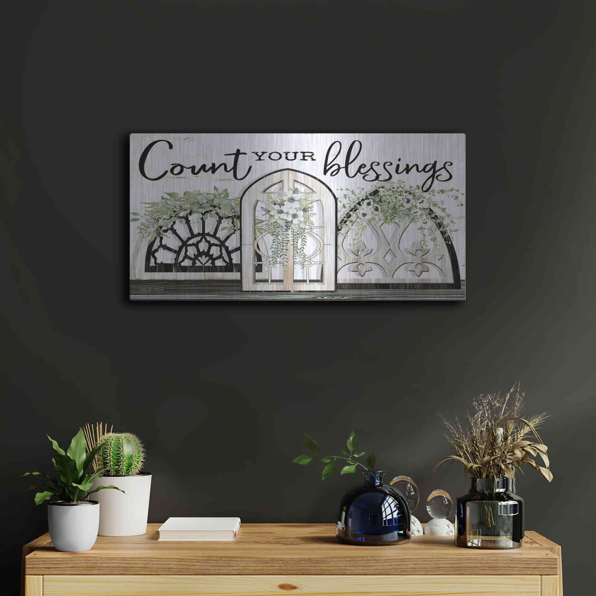 Luxe Metal Art 'Count Your Blessings' by Cindy Jacobs, Metal Wall Art,24x12