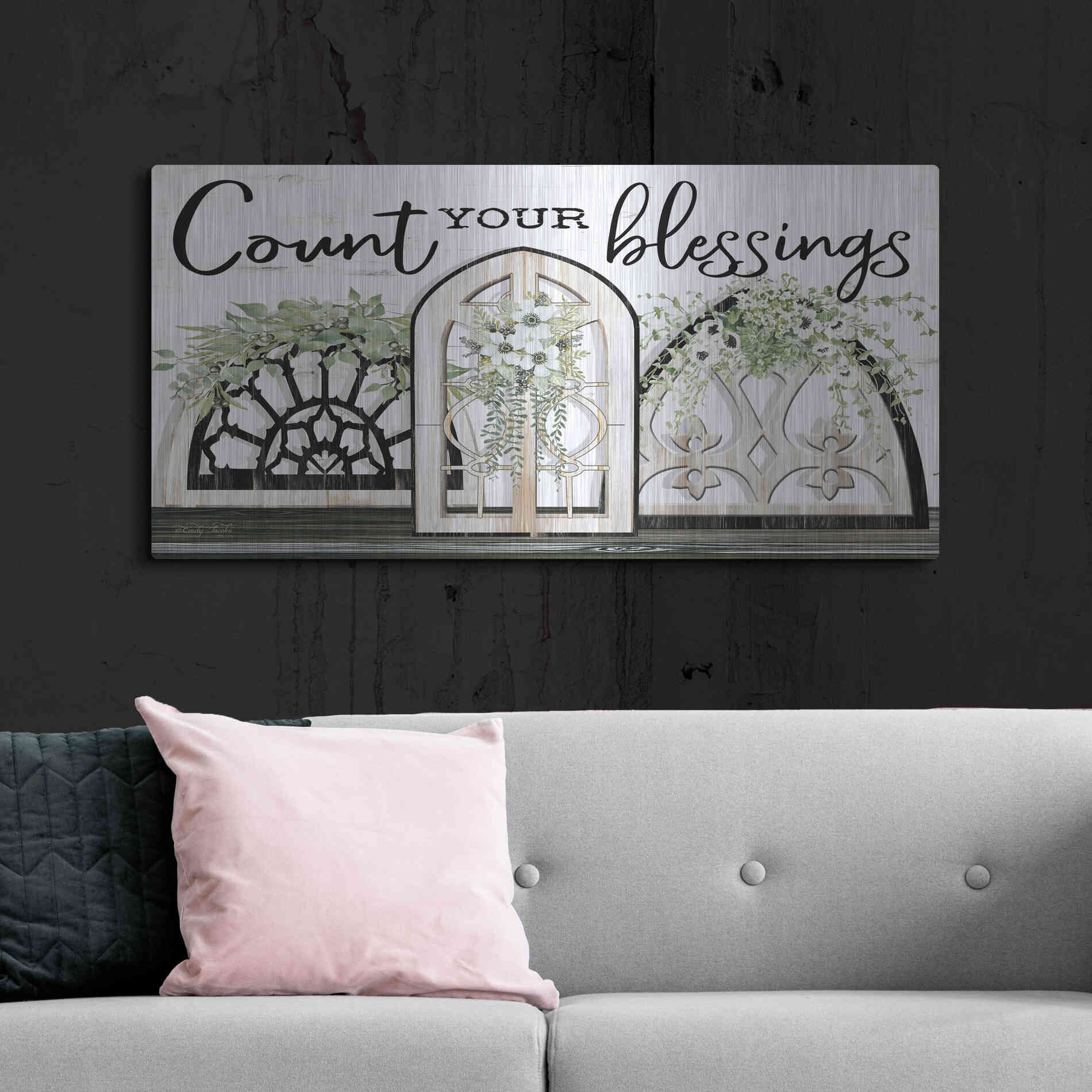 Luxe Metal Art 'Count Your Blessings' by Cindy Jacobs, Metal Wall Art,48x24