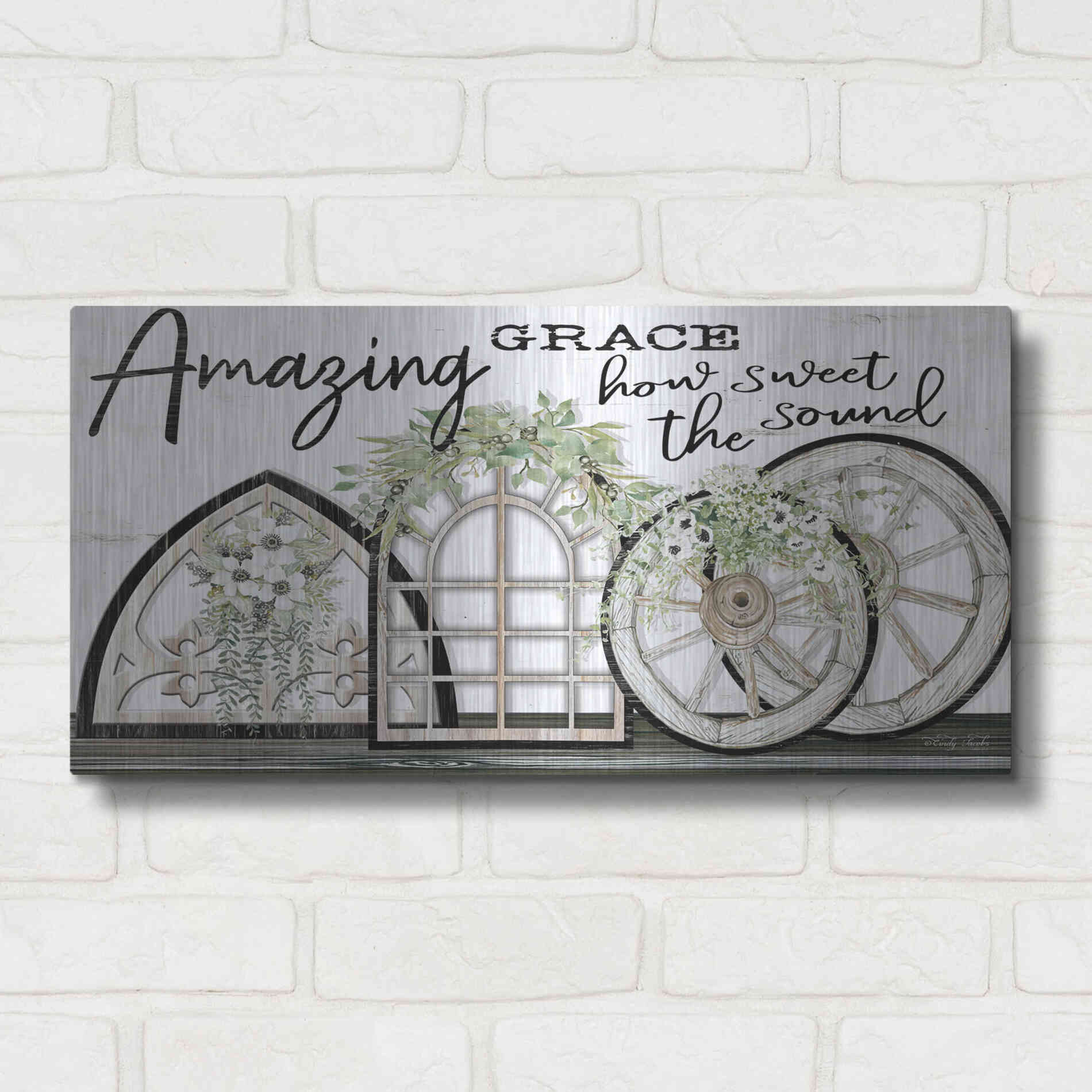 Luxe Metal Art 'Amazing Grace' by Cindy Jacobs, Metal Wall Art,24x12