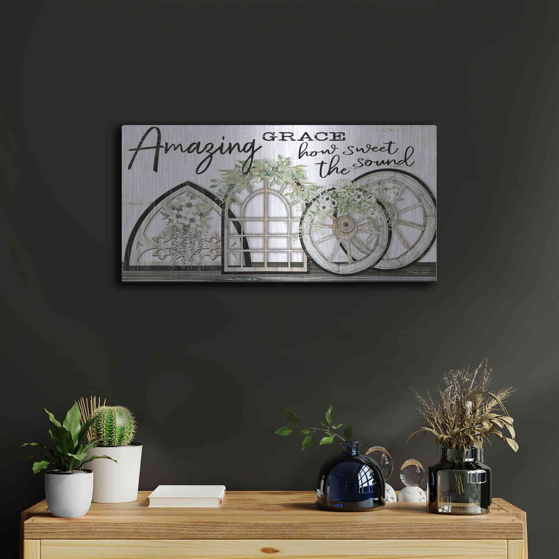 Luxe Metal Art 'Amazing Grace' by Cindy Jacobs, Metal Wall Art,24x12