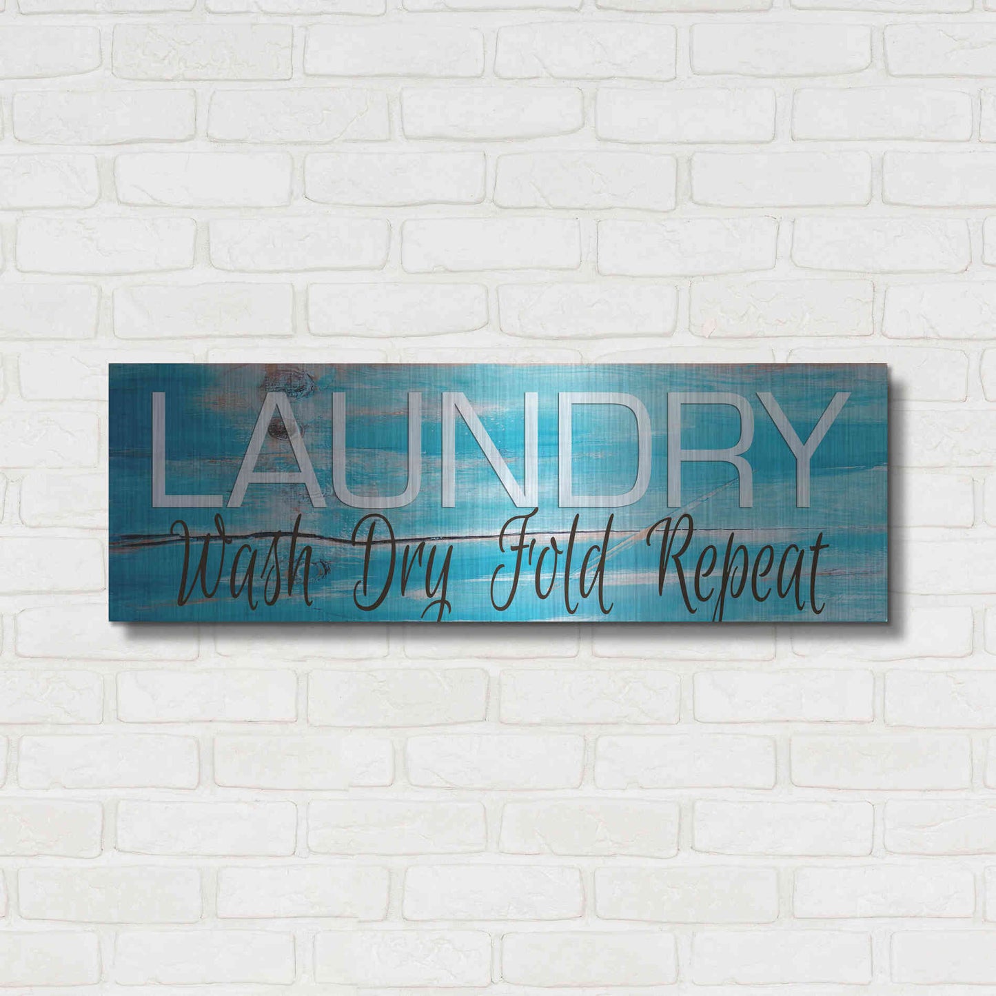 Luxe Metal Art 'Laundry - Wash, Dry, Fold, Repeat 2' by Cindy Jacobs, Metal Wall Art,36x12