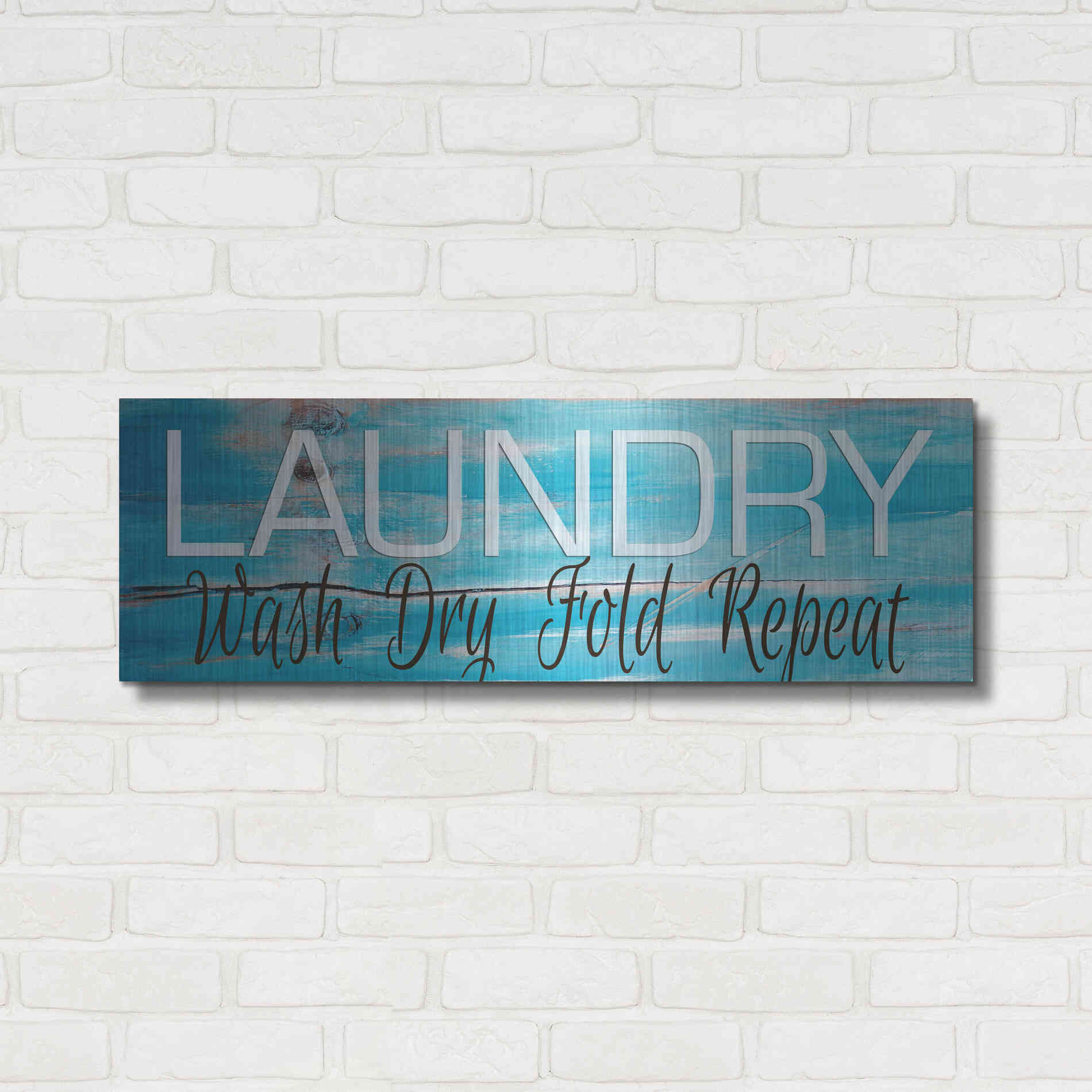 Luxe Metal Art 'Laundry - Wash, Dry, Fold, Repeat 2' by Cindy Jacobs, Metal Wall Art,36x12