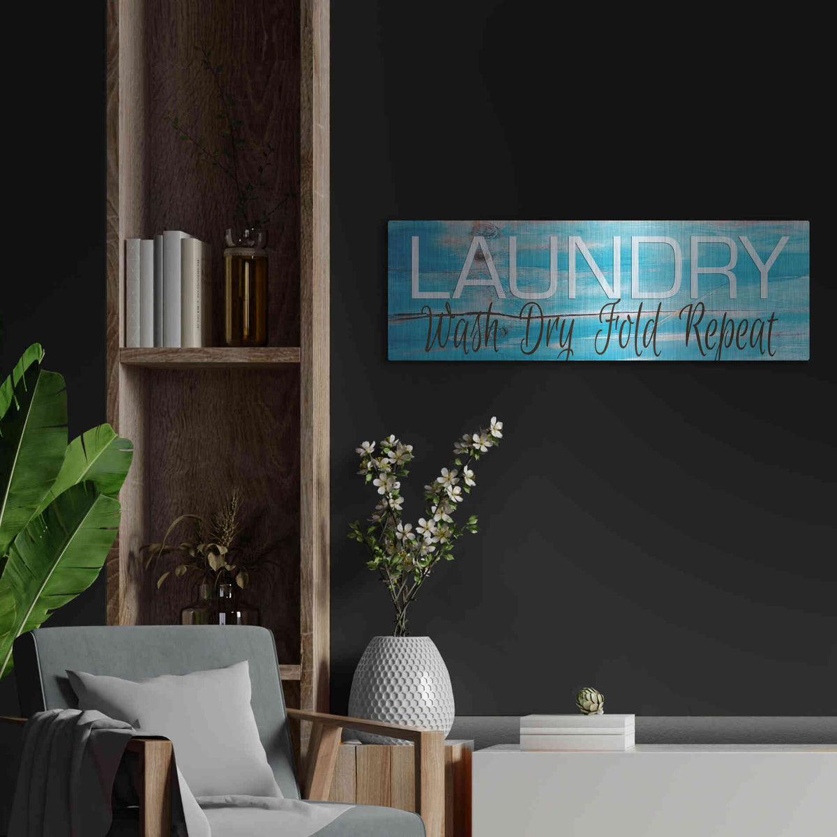 Luxe Metal Art 'Laundry - Wash, Dry, Fold, Repeat 2' by Cindy Jacobs, Metal Wall Art,36x12