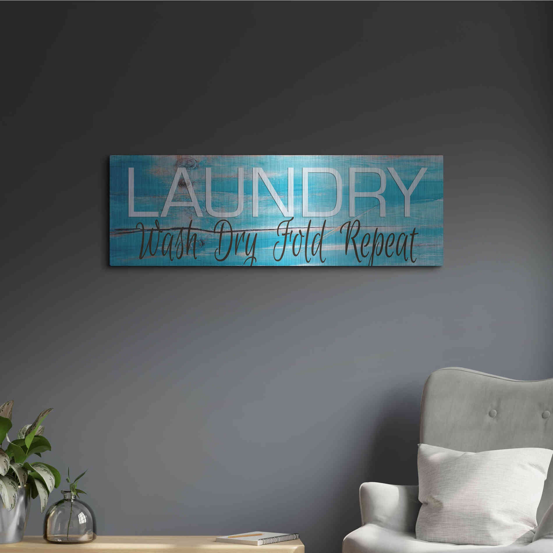 Luxe Metal Art 'Laundry - Wash, Dry, Fold, Repeat 2' by Cindy Jacobs, Metal Wall Art,36x12