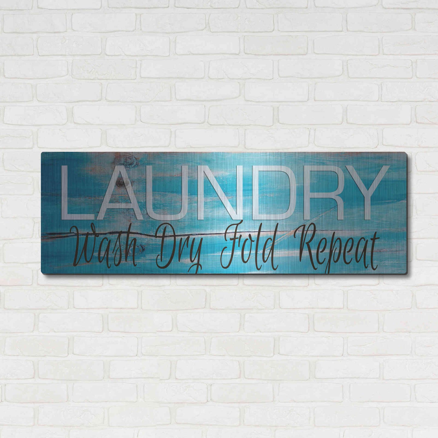 Luxe Metal Art 'Laundry - Wash, Dry, Fold, Repeat 2' by Cindy Jacobs, Metal Wall Art,48x16
