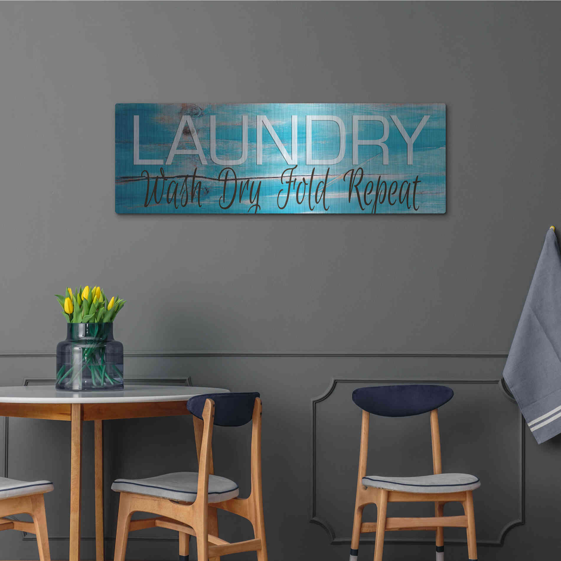 Luxe Metal Art 'Laundry - Wash, Dry, Fold, Repeat 2' by Cindy Jacobs, Metal Wall Art,48x16