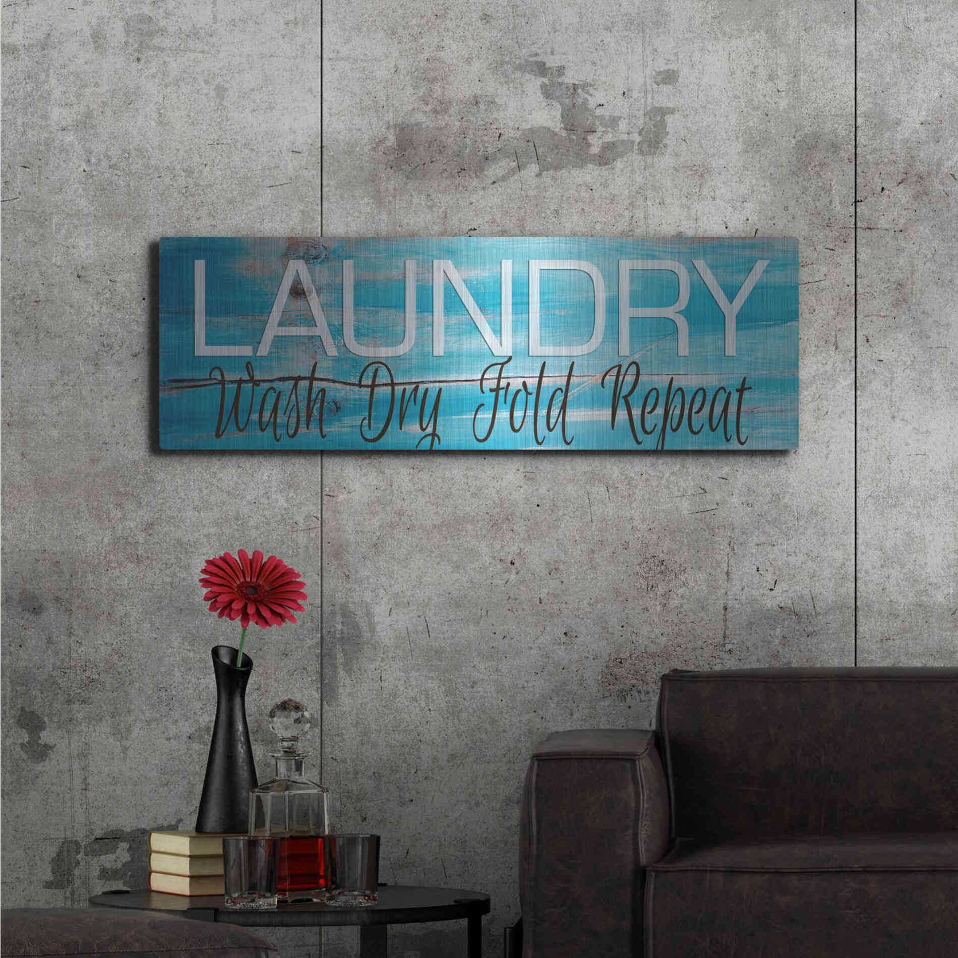 Luxe Metal Art 'Laundry - Wash, Dry, Fold, Repeat 2' by Cindy Jacobs, Metal Wall Art,48x16