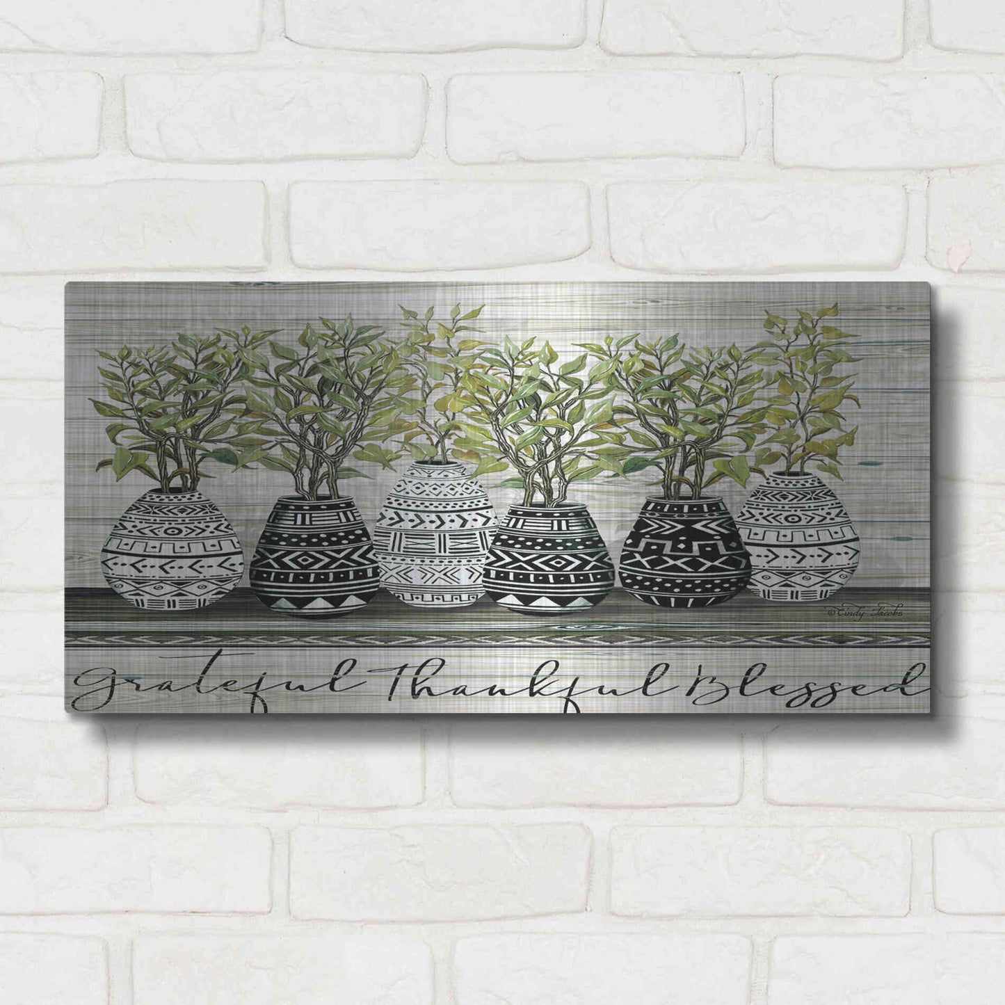 Luxe Metal Art 'Grateful Mud Cloth Vase' by Cindy Jacobs, Metal Wall Art,24x12