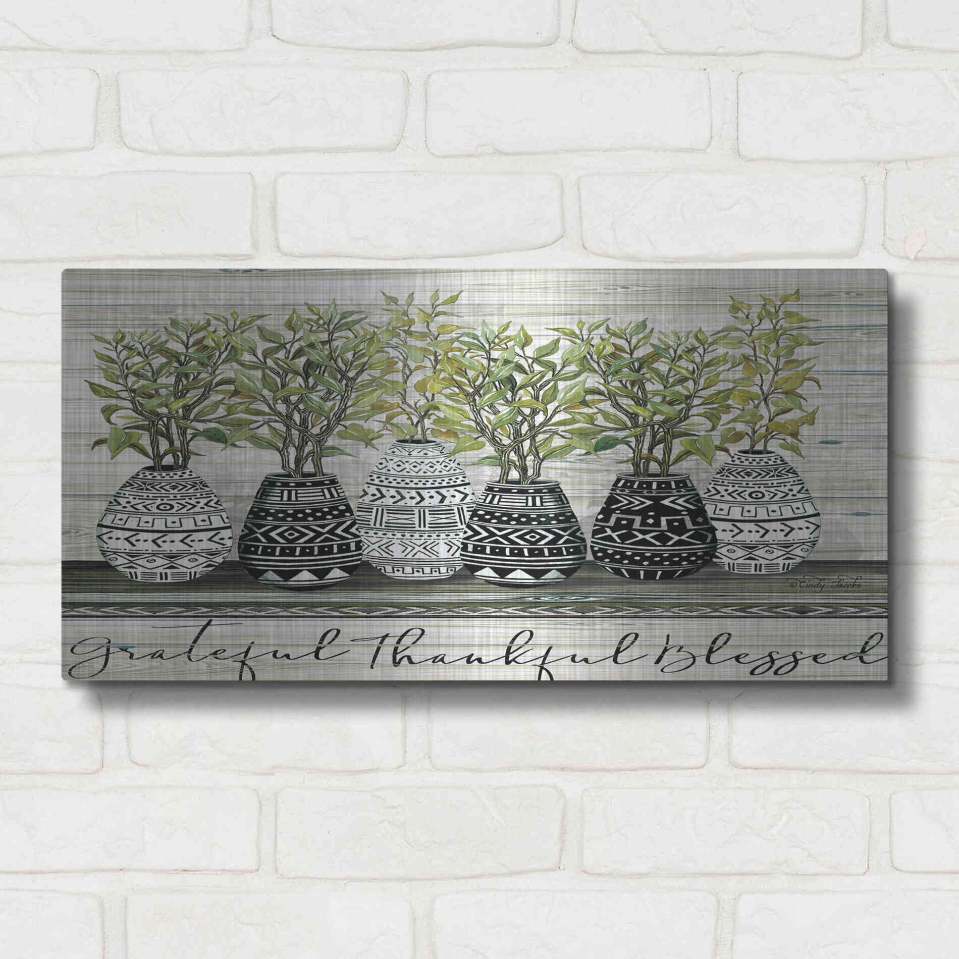 Luxe Metal Art 'Grateful Mud Cloth Vase' by Cindy Jacobs, Metal Wall Art,24x12