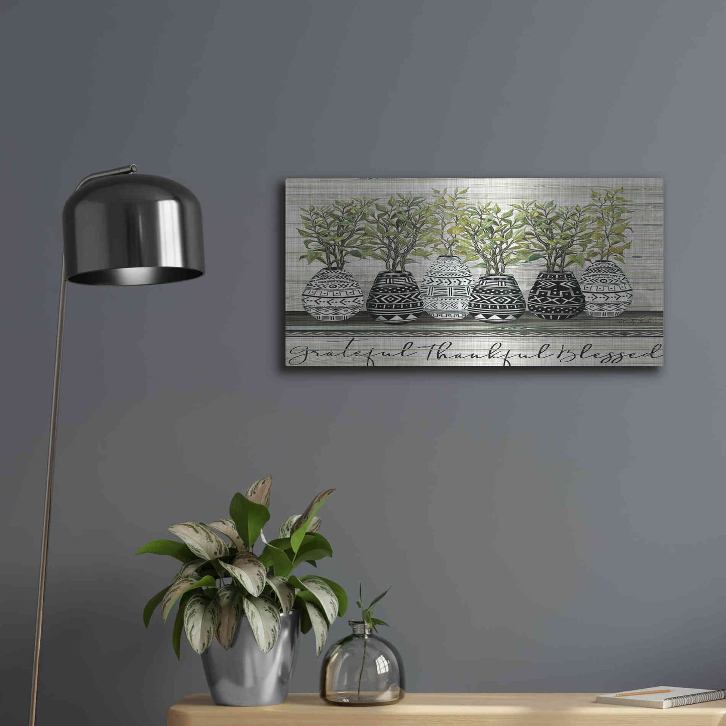 Luxe Metal Art 'Grateful Mud Cloth Vase' by Cindy Jacobs, Metal Wall Art,24x12