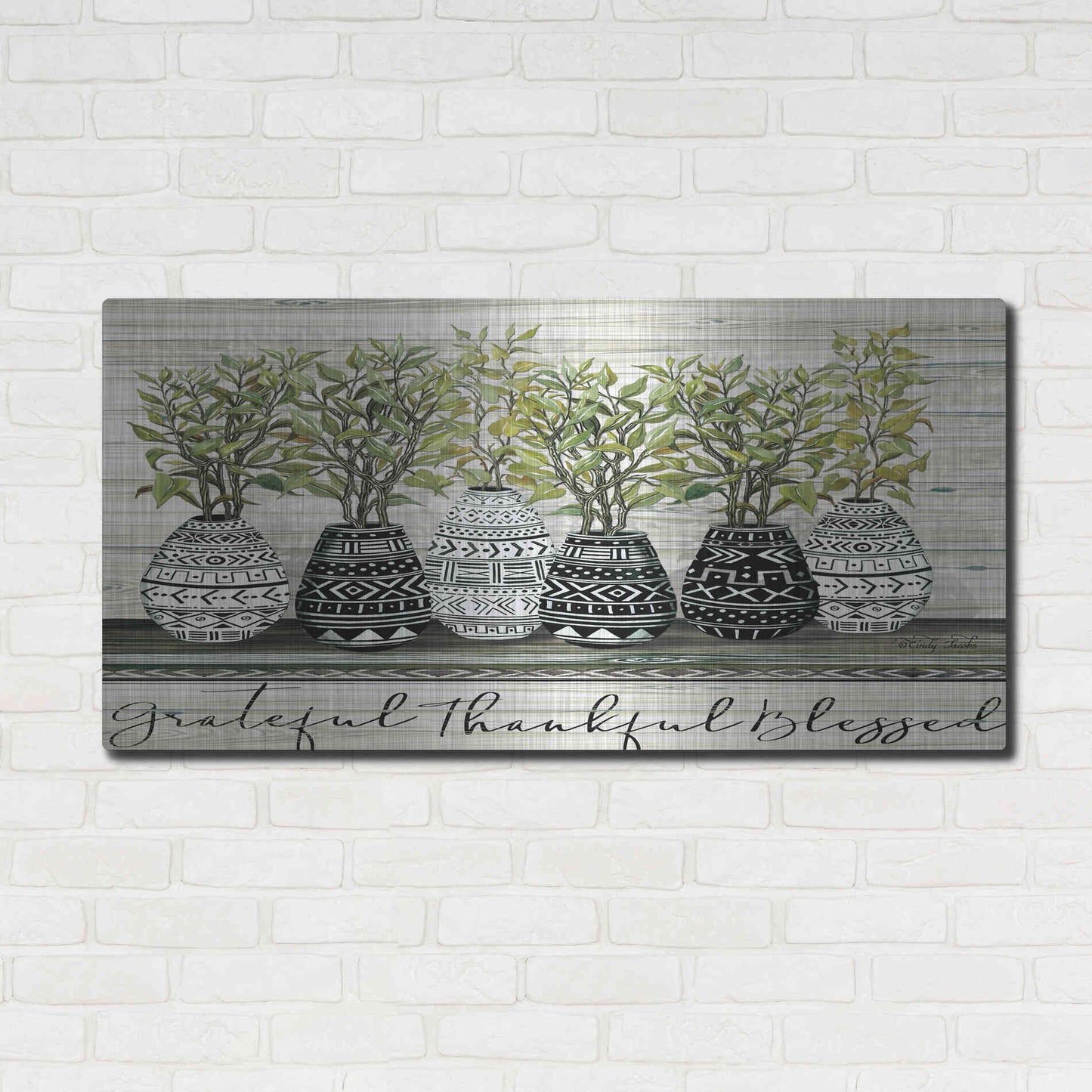 Luxe Metal Art 'Grateful Mud Cloth Vase' by Cindy Jacobs, Metal Wall Art,48x24