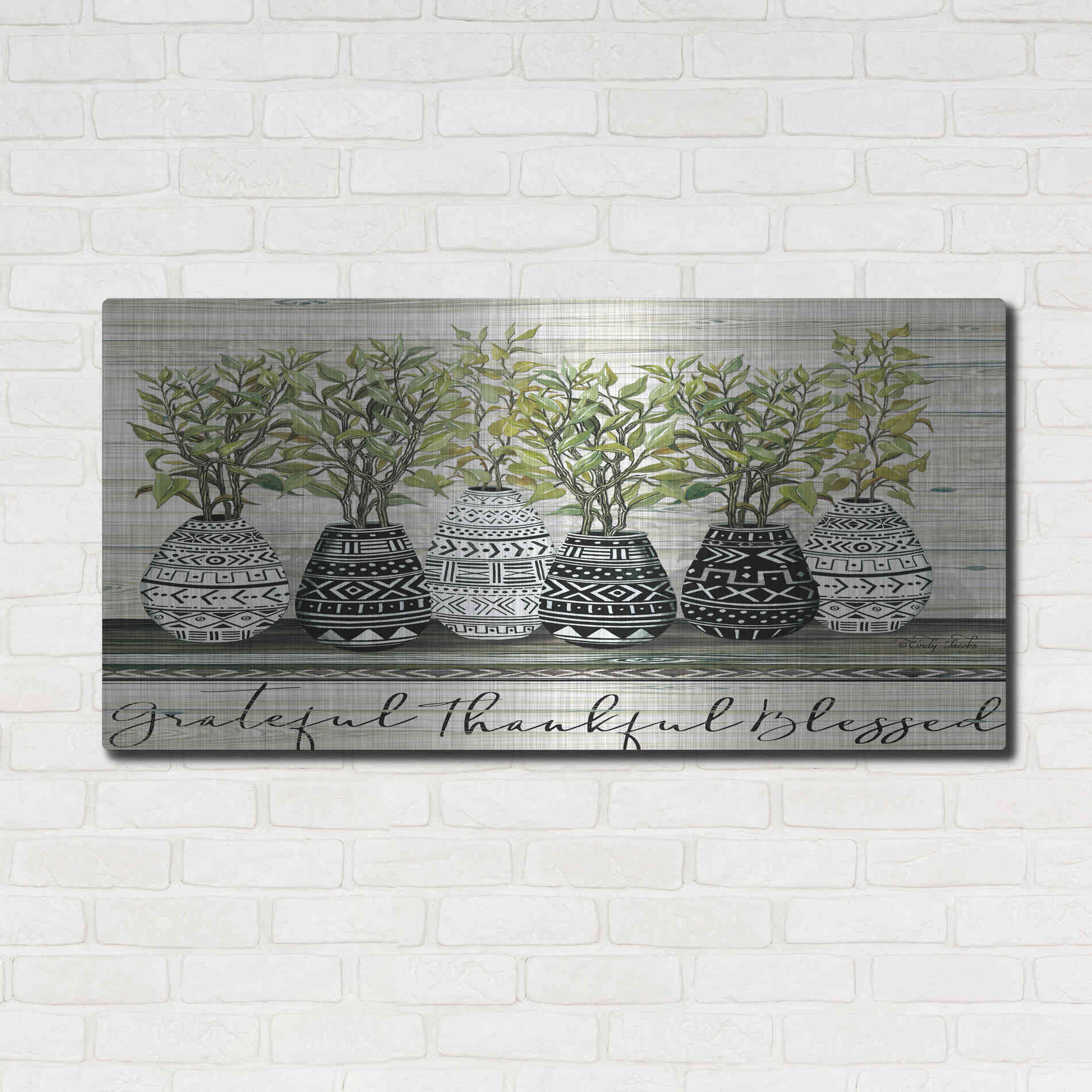 Luxe Metal Art 'Grateful Mud Cloth Vase' by Cindy Jacobs, Metal Wall Art,48x24