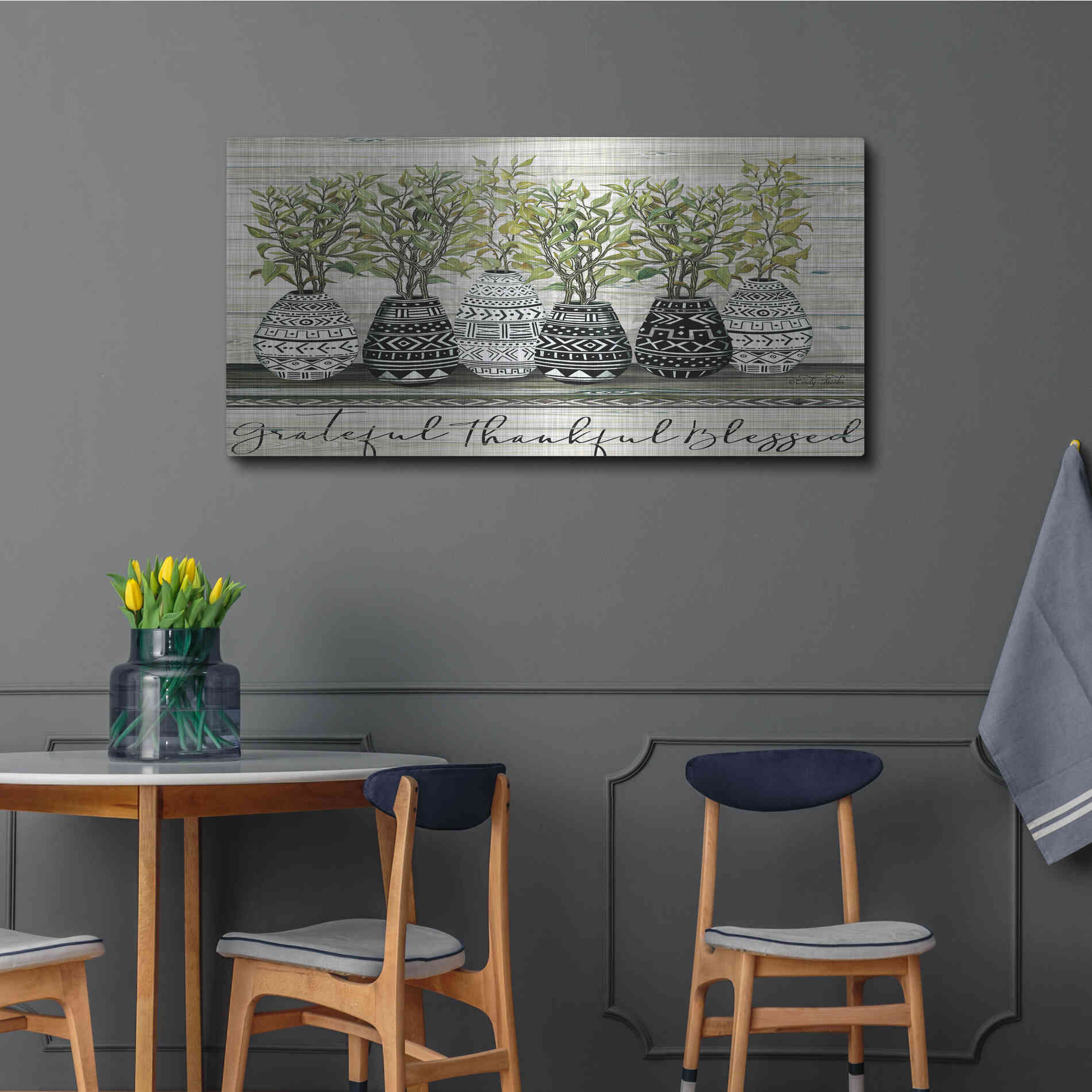 Luxe Metal Art 'Grateful Mud Cloth Vase' by Cindy Jacobs, Metal Wall Art,48x24