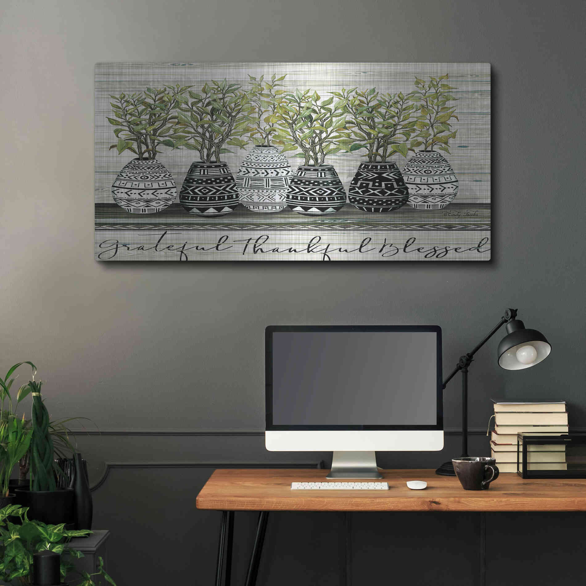 Luxe Metal Art 'Grateful Mud Cloth Vase' by Cindy Jacobs, Metal Wall Art,48x24