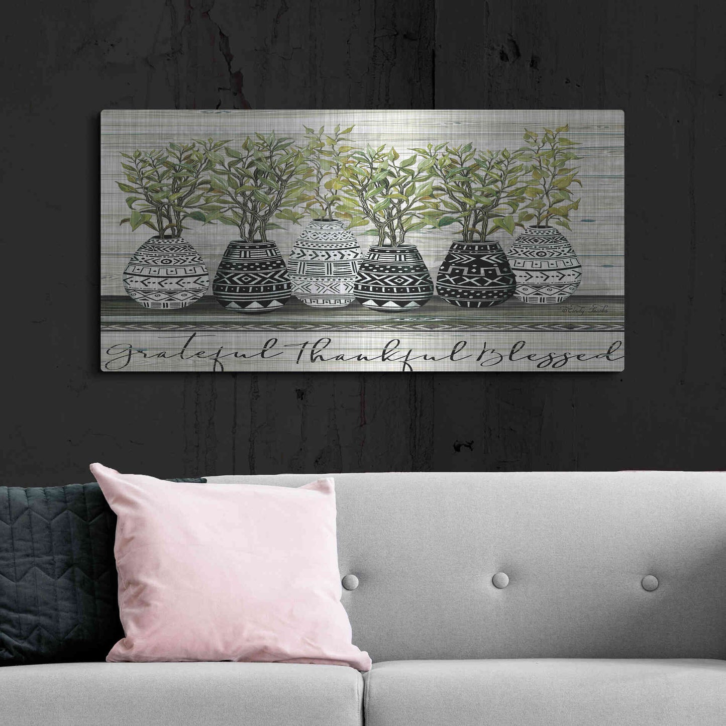 Luxe Metal Art 'Grateful Mud Cloth Vase' by Cindy Jacobs, Metal Wall Art,48x24