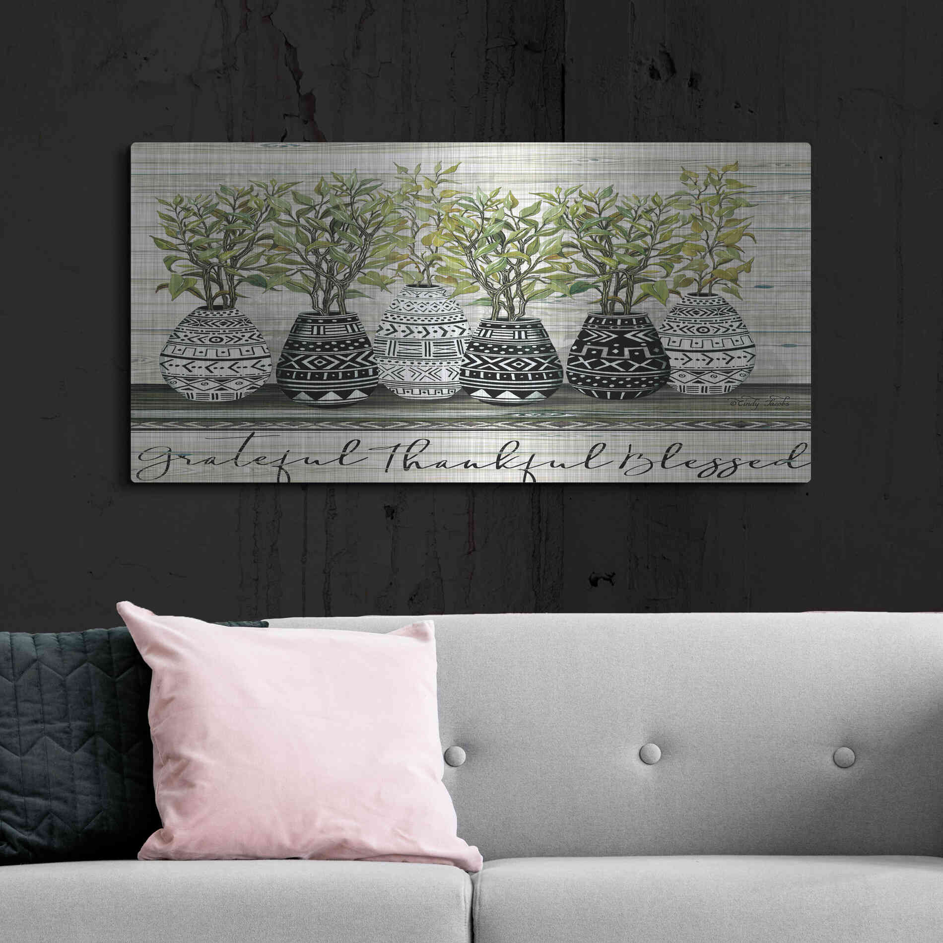 Luxe Metal Art 'Grateful Mud Cloth Vase' by Cindy Jacobs, Metal Wall Art,48x24