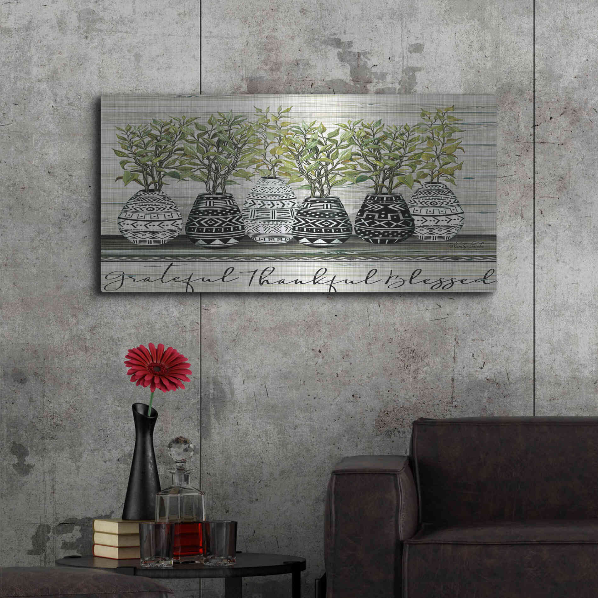 Luxe Metal Art 'Grateful Mud Cloth Vase' by Cindy Jacobs, Metal Wall Art,48x24