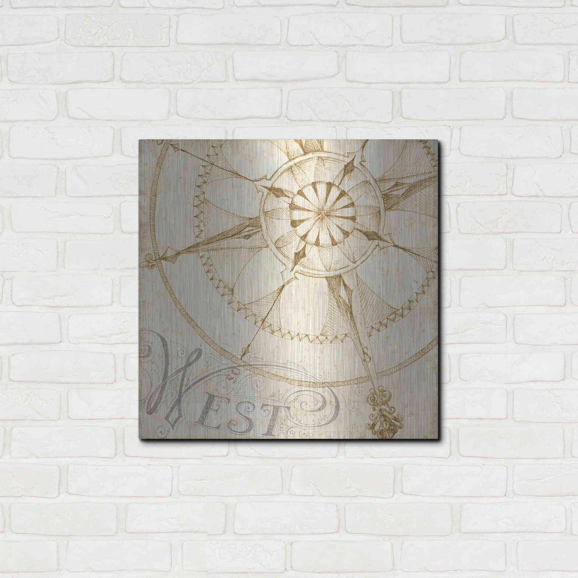 Luxe Metal Art 'Coast to Coast Sepia IV' by Daphne Brissonet, Metal Wall Art,24x24