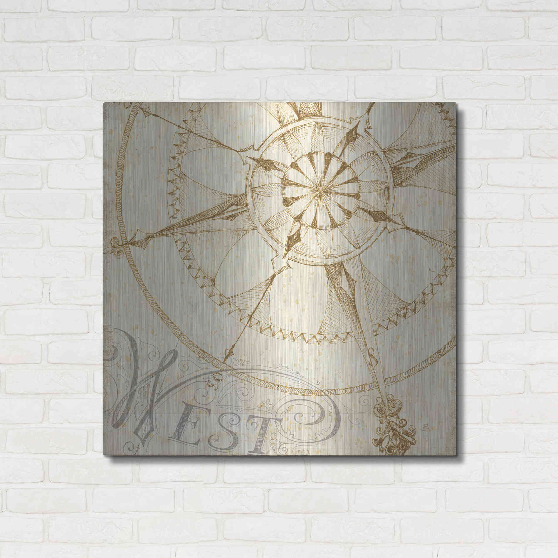 Luxe Metal Art 'Coast to Coast Sepia IV' by Daphne Brissonet, Metal Wall Art,36x36